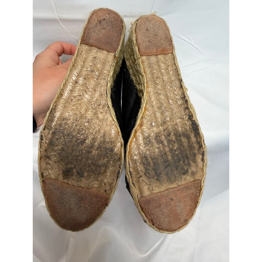 Lauren Ralph Lauren Cecilia Espadrille Wedge Sandals Shantung Black Peep Toe 8.5 - Picture 5 of 6